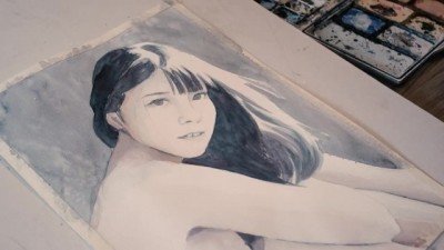 Painting Ai Uehara while Naked - NakedArtist
