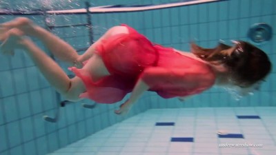 Firm big tits and red dress underwater on Duna Bultihalo