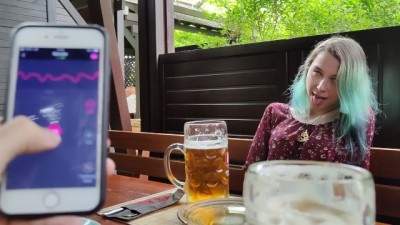 Remote hardcore handjobs orgasm control of my Stepsister in bar !