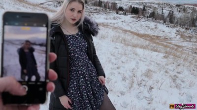 Winter Blowjob and Sex with a Russian in a Fur Coat