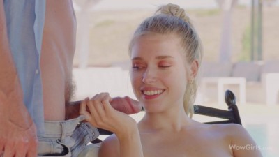 WOWGIRLS Hottest blonde girl Freya Mayer sucking big ashley barbie anal white cock and getting fucked by the pool