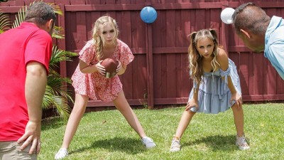 Cute girls Macy and Krissy switch stepdads and squirt on their underwear.