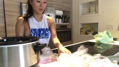 Asian Topless Cooking and Masturbation