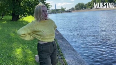 Blonde Girl Sucked in the Park for Money