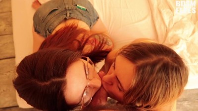 Lesbian Couple Sucking Dick in a first Time