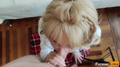 Geeky Girl's Glasses Covered in Cum