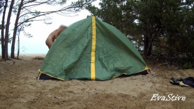 Skinny Dipping: Setting Up a Beach Tent in the Buff!